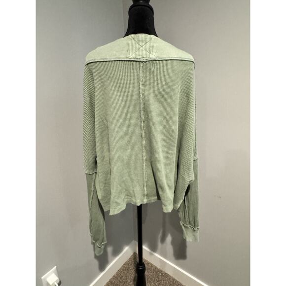 Free People Close To You Cotton Waffle Knit Top In Cool Moss Sage Sz L Comfy - Picture 5 of 9